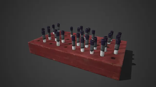 做旧风格  实验试管架  红褐色底座  多个孔洞  紫灰配色试管  试剂管  科研