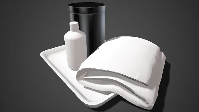 医疗场景  护理用品  白色托盘  柔软织物质感  风格简约  医疗道具组合  