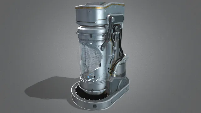 科幻睡眠胶囊该3D模型是一个垂直结构的高科技设备