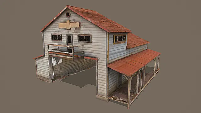 复古废土破旧医疗站建筑3D模型