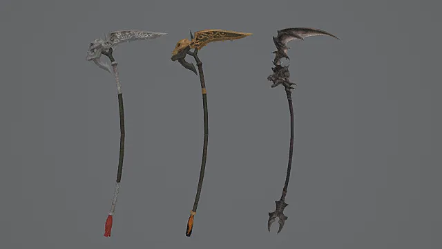 圣邪魔纹镰刀游戏武器套装3D模型 