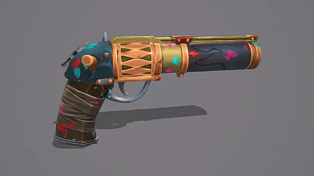 奇幻涂鸦风复古喷染手枪3D模型