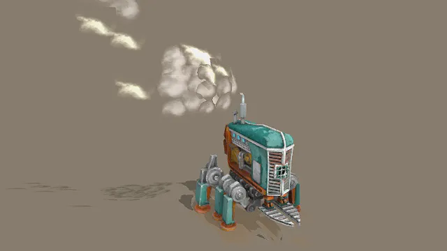 3D卡通风格蒸汽朋克拖拉机模型，创意设计（3D车辆、卡通风格、蒸汽朋克风，拖拉机设计主题）