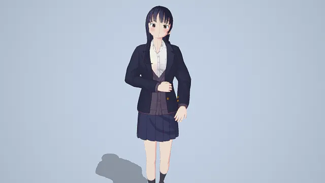 3D卡通风格校服少女角色模型，创意设计（3D角色、卡通风格、可爱风，角色设计主题）