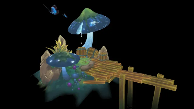 奇幻大型蘑菇植物场景木桥模型