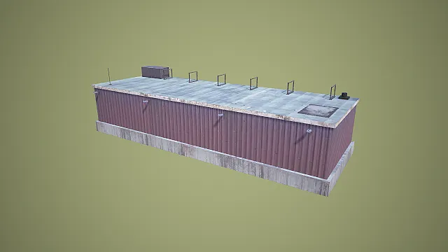 长条形波纹金属厂房 3D 低多边形工业场景建筑模型