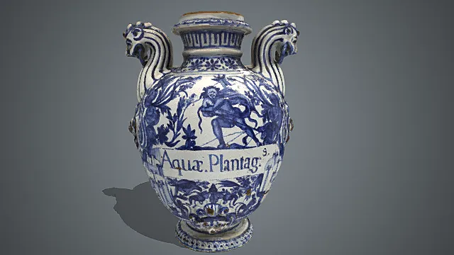 欧式青花风格神兽纹双耳瓶摆件 3D 模型