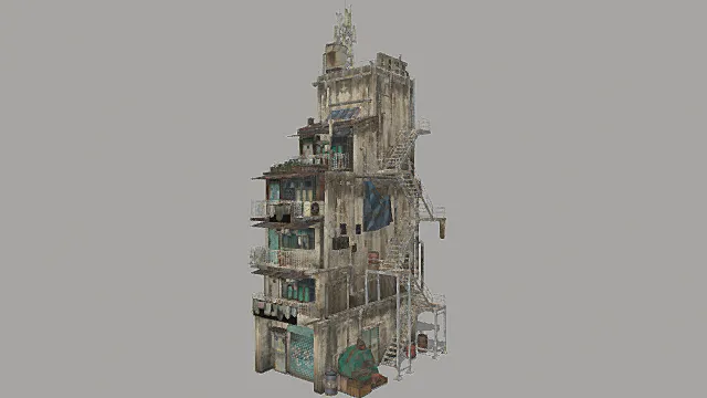 废土风格多层拼凑居民楼3D模型