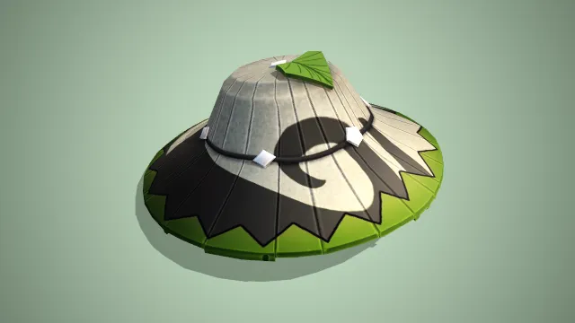 绿边黑白色拼接帽子帽顶有片绿叶