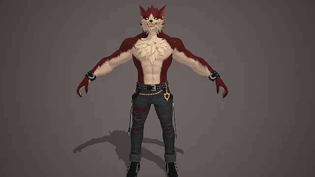 废土狂狼风格兽化壮汉角色3D模型