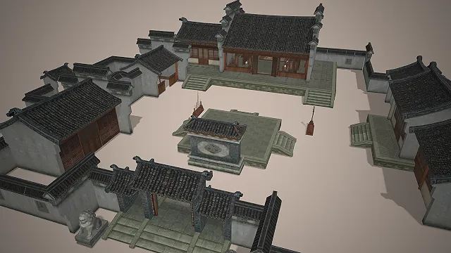 徽派四合院  中式古典  古风府邸  天井庭院