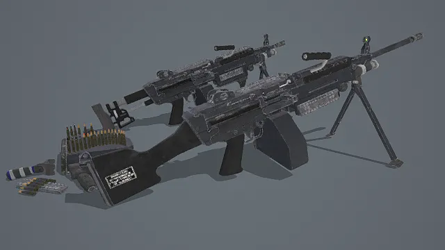 军事风格定制版M249机枪套装3D模型