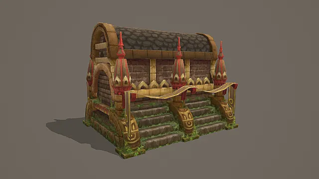 部落奇幻风格宝箱式建筑 游戏场景模型