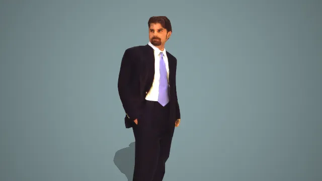 写实风格络腮胡男性西装单插兜回头站姿 3D 人物模型