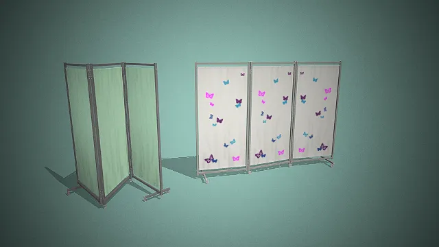 一组可移动的折叠医用屏风3D模型
