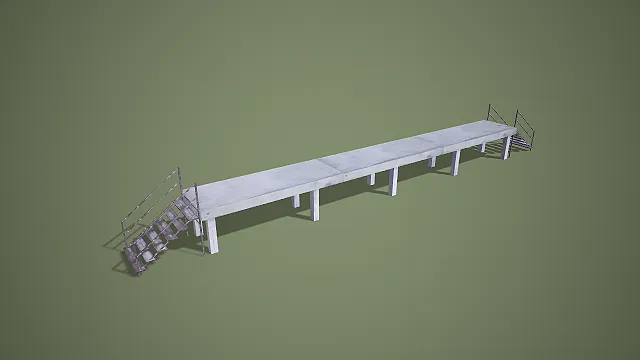 长条形混凝土高架栈桥带楼梯 3D 低多边形场景模型