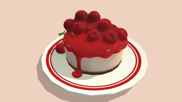 盘子放有樱桃芝士蛋糕甜点烘焙食物