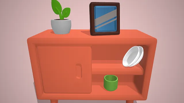 3D卡通Q版风格橙色柜子场景模型，创意设计（3D场景、卡通风格、清新简约，家居主题，家具元素）