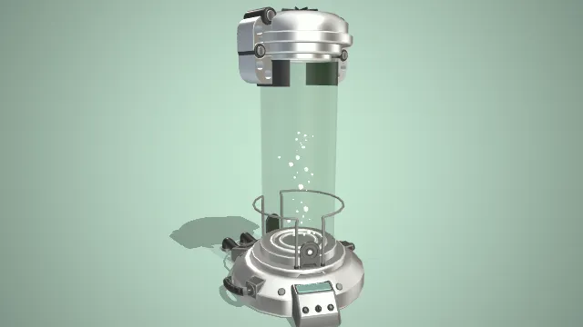 科幻风格能量装置模型，主体为一个能量反应舱或能量生成器