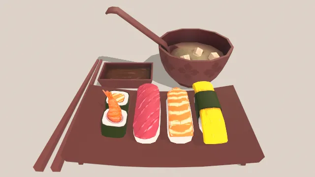 风格化寿司食物一碗汤饮食筷子