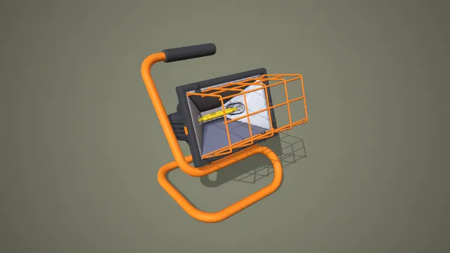 橙色带防护网手提式工作灯 3D 低多边形照明工具模型