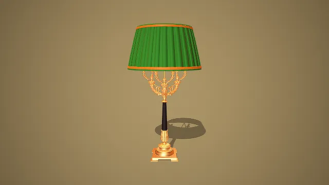 欧式复古黑金撞色六臂烛台绿色百褶灯罩台灯装饰模型