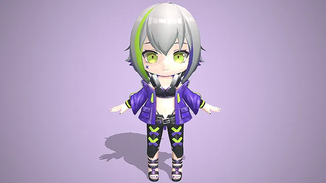 灰绿挑染短发  赛博辣妹  街头潮酷  卡通渲染