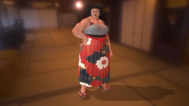 日式女力士  齐刘海短发  木屐凉鞋  卡通渲染