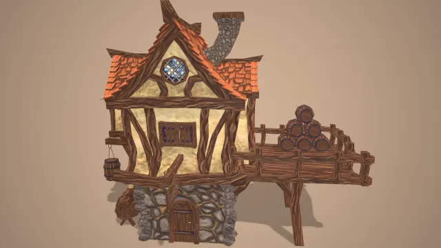 村庄房屋酒馆建筑模型场景