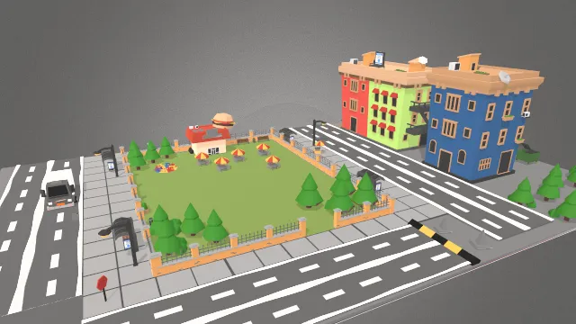 城市场景建筑楼房汽车道路