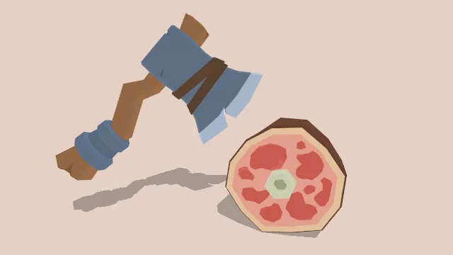 卡通风格的斧头与肉工具食物