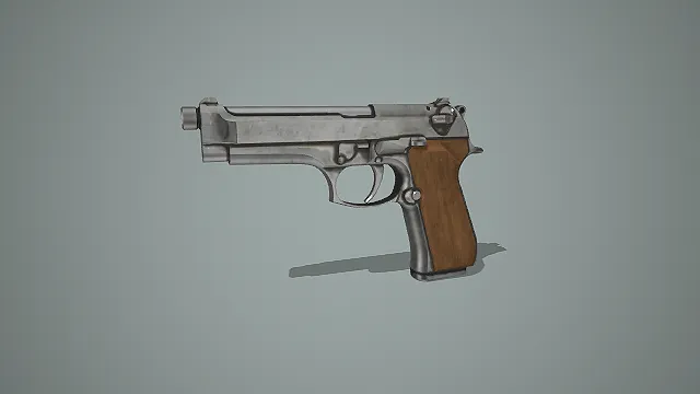 实木握把不锈钢伯莱塔手枪 3D 模型 军事特工枪械道具