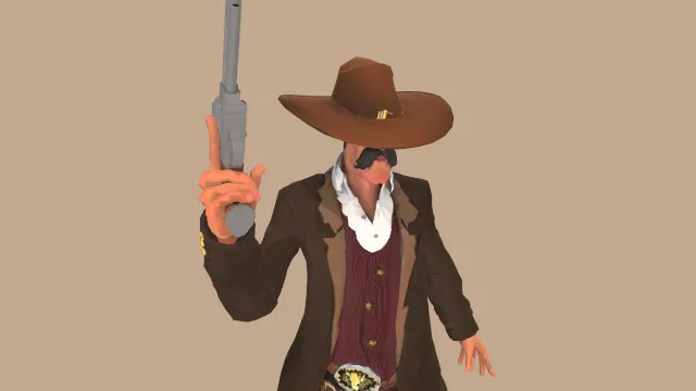 枪手带牛仔帽的男性角色身着风衣人物