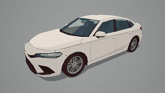 低多边形简约设计风格化白色轿车3D汽车模型