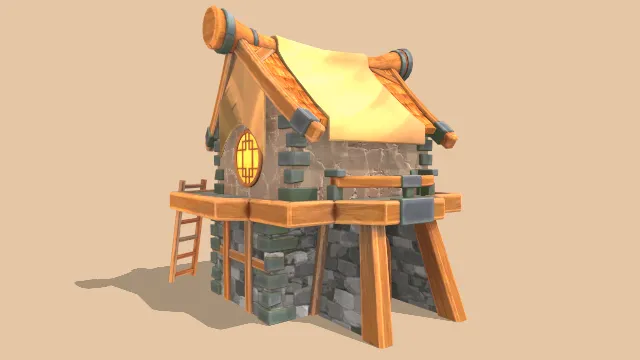 卡通风格化游戏群居部落市政厅建筑房屋