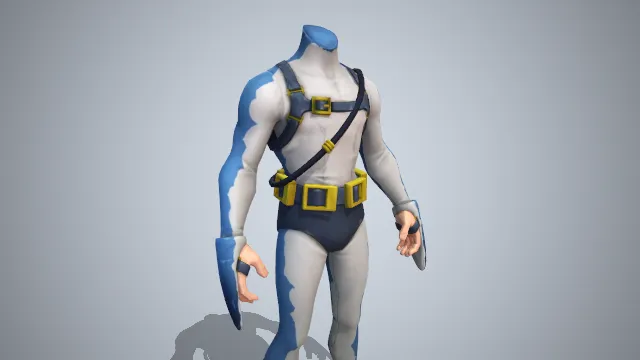 蓝色鲨鱼样子的潜水服，黄色的脚蹼