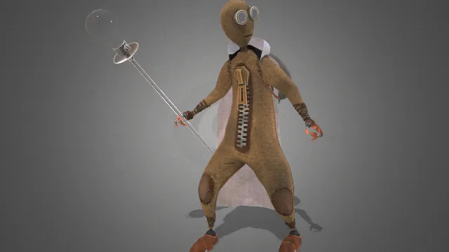 机器人玩具拟人布娃娃带拉链手拿灯泡武器动画