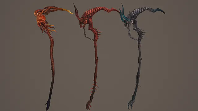 恶魔邪能长杖套装游戏武器3D模型