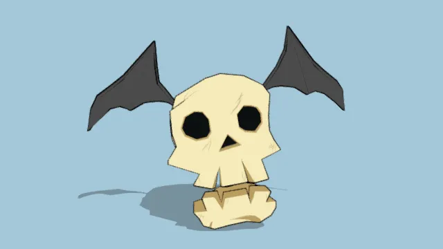 3D卡通风格蝙蝠骷髅模型，创意设计（3D蝙蝠骷髅、卡通风格、奇幻风，蝙蝠骷髅设计主题）