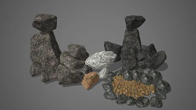 多形态岩石配碎石堆景观装饰 3D 模型