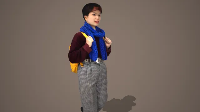 复古学院风红棕毛衣配格裤少年上学形象 3D 模型