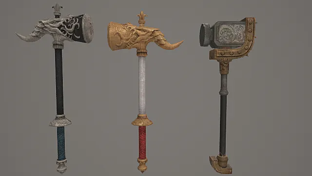 龙纹重型战锤套装游戏武器3D模型 