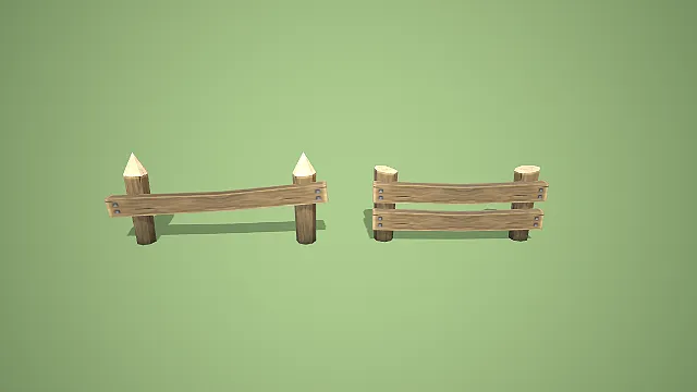 卡通风格双款式木栅栏组合 3D 低多边形场景装饰模型