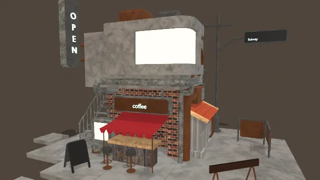 赛博朋克建筑咖啡馆场景楼房