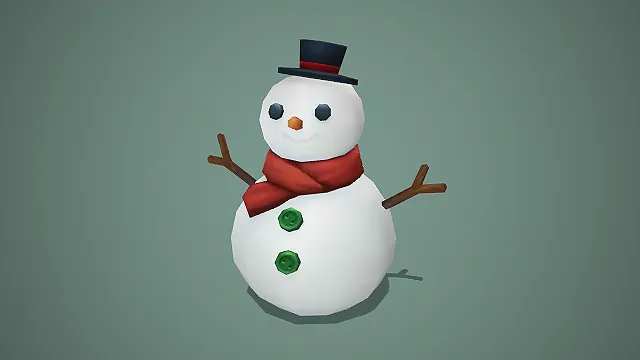 卡通 Q 版低多边形圣诞雪人礼帽围巾 3D 游戏道具模型