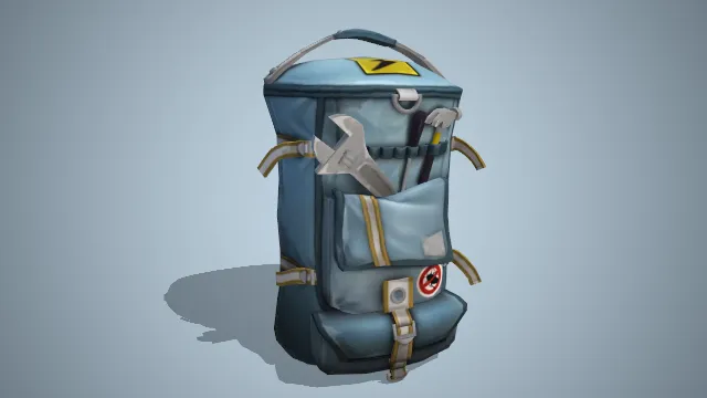 蓝色圆筒大背包装有工具