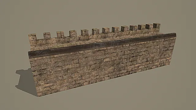 复古石砌带垛口城墙3D模型