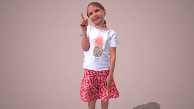 菠萝印花 T 恤红碎花裙小女孩指物站姿 3D 模型