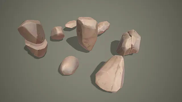 卡通低模带裂纹岩石石块 3D 模型套装 深灰做旧款