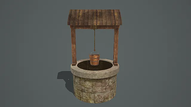 复古木质井架石井3D模型